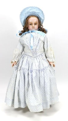 A Montanari poured wax shoulder head doll, English 1850s,