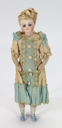 A rare all original miniature mignonette bisque shoulder head doll, French circa 1880,