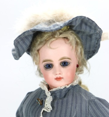 A Jumeau bisque shoulder head fashion doll, size 7, French circa 1870,