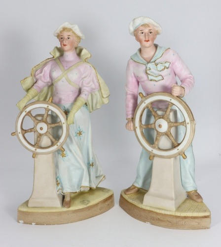 A pair of Gebruder Heubach Edwardian sailing figurines, German circa 1905,
