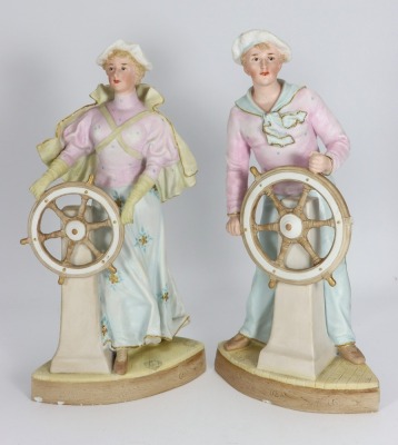 A pair of Gebruder Heubach Edwardian sailing figurines, German circa 1905,