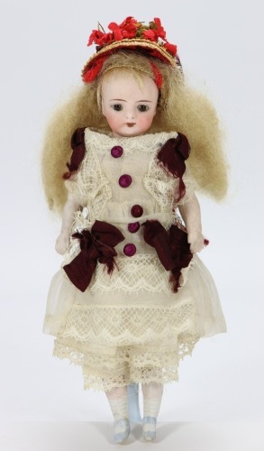 A Rare all original miniature Simon & Halbig 905 bisque shoulder head doll, German 1880s,