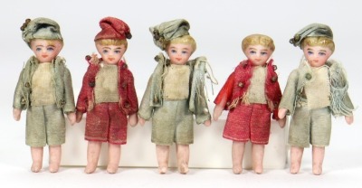 Five miniature Carl Horne all bisque dolls
