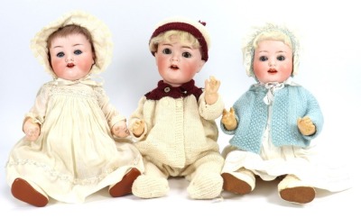 Three German bisque head baby dolls,