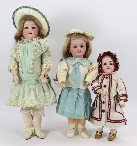 Three German bisque head dolls,