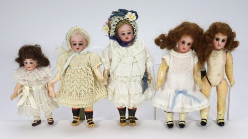 Two miniature German Simon & Halbig bisque head dolls,