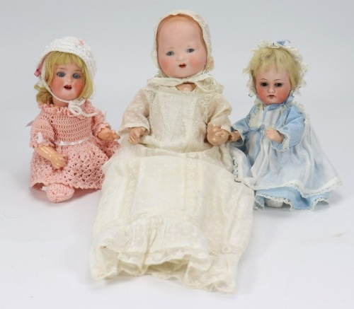 Three German bisque head baby dolls,