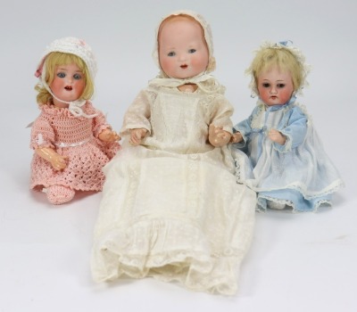 Three German bisque head baby dolls,