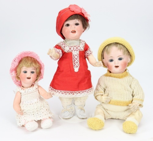 Three German bisque head baby dolls,