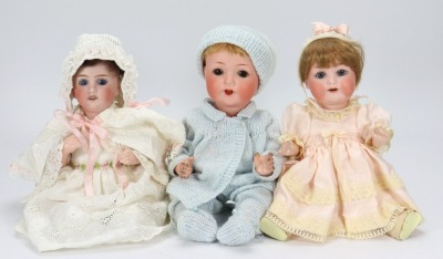 Three German bisque head baby dolls,