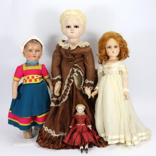 A large German wax over composition Pumpkin shoulder head doll,