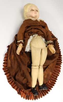 A large German wax over composition Pumpkin shoulder head doll, - 2