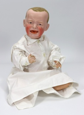 A rare Heubach 'Screamer' bisque head character baby doll, German circa 1910