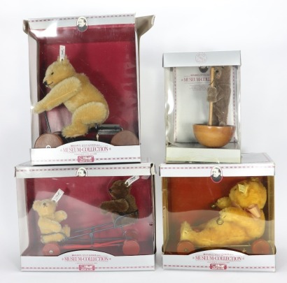 Four replica Steiff Museum Collection pieces,