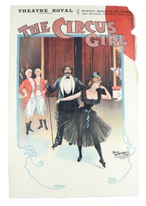 The Circus Girl theatre poster, printed by David Allen & Sons Ltd Harrow 1920s,