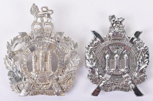 2x Kings Own Scottish Borderers Pipers Headdress / Pouch Badges