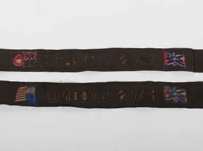 RMS Laconia & RMS Antonia Cap Tallies. Early 20th Century. - 2