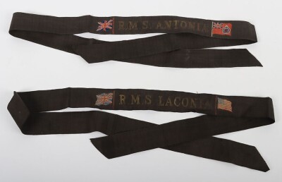 RMS Laconia & RMS Antonia Cap Tallies. Early 20th Century. - 3
