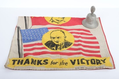 RAF benevolent fund victory bell and 'Thanks for the Victory' VE Day Flag