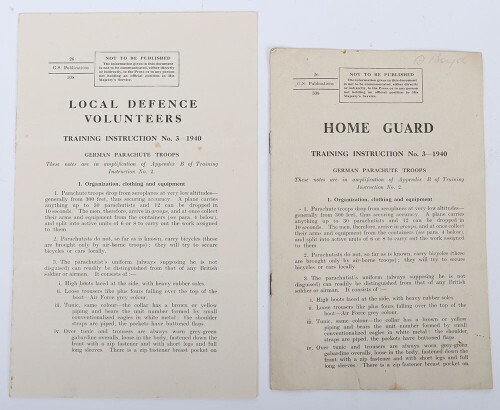 WW2 Home Guard & Local Defence Volunteers, Training Manuals for 'German Parachute Troops'.