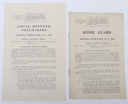 WW2 Home Guard & Local Defence Volunteers, Training Manuals for 'German Parachute Troops'.