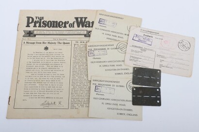 WW2 British Prisoner of War, Two Dog Tags & Related Paperwork.