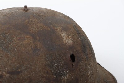WW1 British Officers Brodie Helmet, Battle Damaged with Bullet Hole - 5