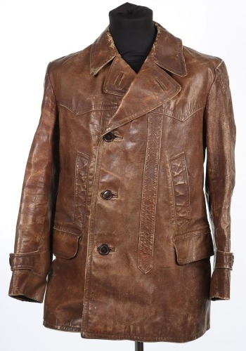 1930s French Leather Double Breasted Jacket