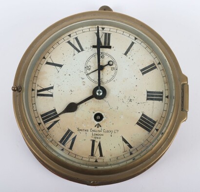 Smiths Military Brass Bulkhead Clock, 1940 Dated.