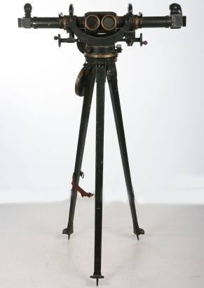 WW2 British Anti Aircraft Identification Telescope Mk.III with Tripod. A 1940 dated British Anti Aircraft Identification Telescope Mk.III complete with mounting tripod. Bronze green exterior paint finish with brass fittings. One of the two optics is not v