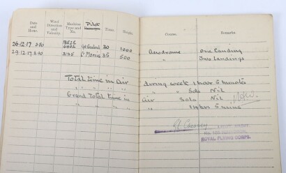 WW1 Royal Flying Corps Log Book, 106 Squadron