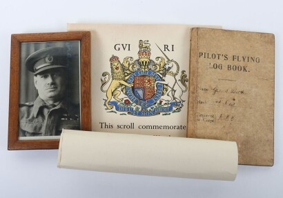 WW1 Royal Flying Corps Log Book, Photograph & Memorial Scroll.