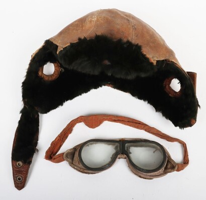 WW1 Great War Period RFC Leather Flying Helmet & Goggles