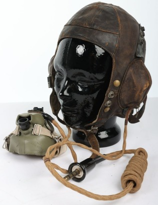 WW2 RAF B-Type Flying Helmet, with External 'Q' Wiring Loom and H-Type Mask.
