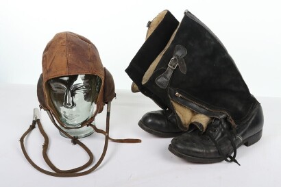 WW2 RAF 43 Pattern Escape Flying Boots & RCAF B Type Helmet