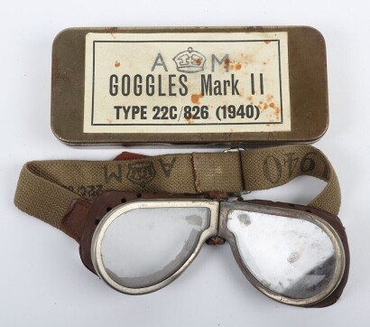 WW2 RAF Mk.II Flying Goggles in Tin, Representation.