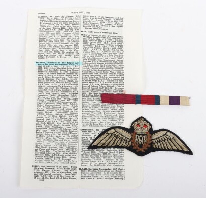 WW2 RAF Pilots Wings and Medal Ribbons of Marshal of the Royal Air Force Sir John Cotesworth Slessor, CGM,DSO & MC.