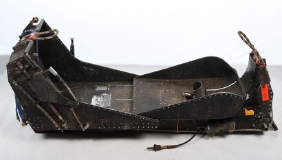 British Martin Patent Ejector Seat, good example of the metal aircraft ejector seat with the original pull handles. Missing the leather cushions. Body of the metal seat with the aluminium specification and makers plates. Serial number and patent numbers, 