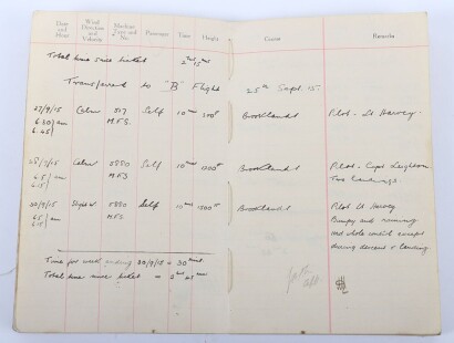 WW1 Royal Flying Corps Pilots Log Book, Sorties In Belgium 1916