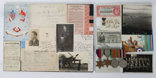A Second World War Royal Air Force group of 4 medals with 2 display frames of ephemera.