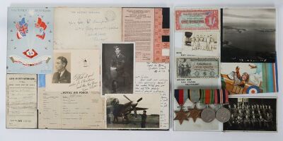 A Second World War Royal Air Force group of 4 medals with 2 display frames of ephemera.
