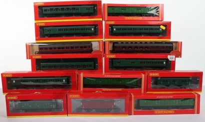 Fourteen Boxed Hornby 00 Gauge Coaches, rolling stock & wagons,