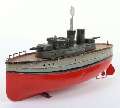 German Tinplate Two Funnel gun boat - 2