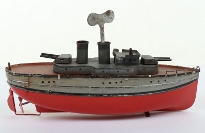 German Tinplate Two Funnel gun boat - 4
