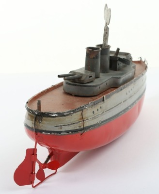 German Tinplate Two Funnel gun boat - 5