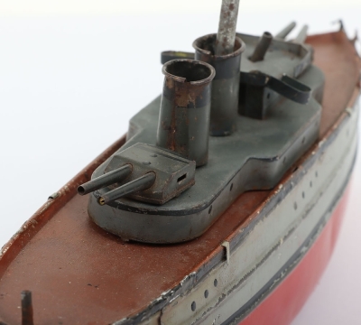 German Tinplate Two Funnel gun boat - 6