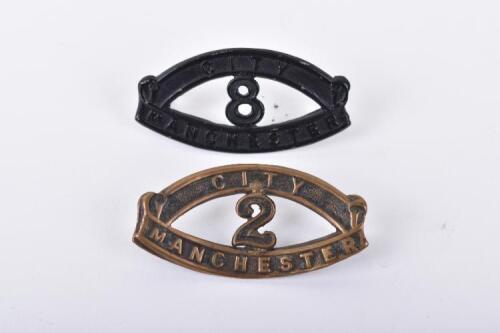 2x WW1 Manchester Regiment Pals Battalions Shoulder Titles