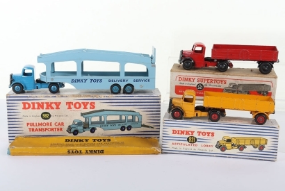Three Vintage Dinky Commercial Vehicles, including 982 Bedford Pullmore Car Transporter