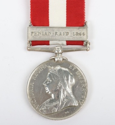 Victorian Canada General Service Medal for the 1866 Fenian Raid to a recipient in the Brantford Highland Rifle Company who helped guard Fenian prisoners