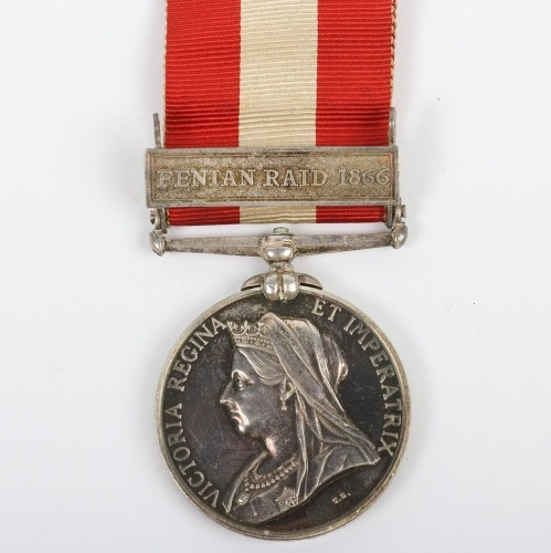 Victorian Canada General Service Medal for the 1866 Fenian Raid to an Ensign in the 17th Foot
